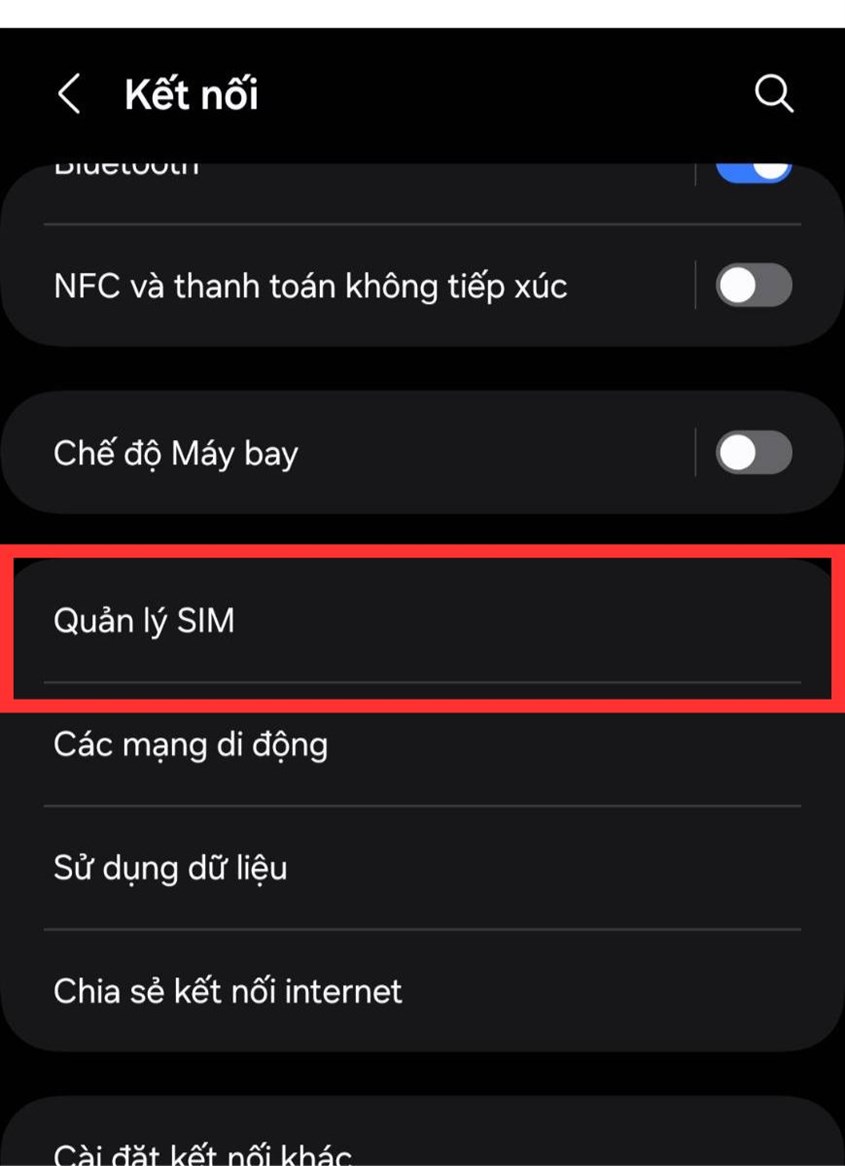 Nhấn chọn Quản lý SIM Nhấn chọn Quản lý SIM