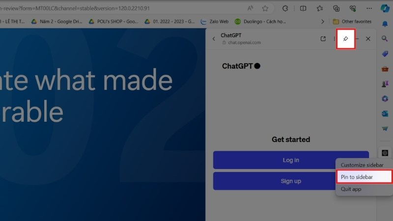 Cách thêm ChatGPT vào thanh Sidebar Microsoft Edge