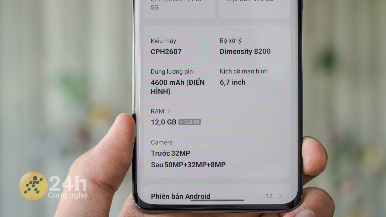 OPPO Reno11 Pro 5G sở hữu thông số cấu hình nổi bật với vi xử lý Dimensity 8200. OPPO Reno11 Pro 5G sở hữu thông số cấu hình nổi bật với vi xử lý Dimensity 8200.