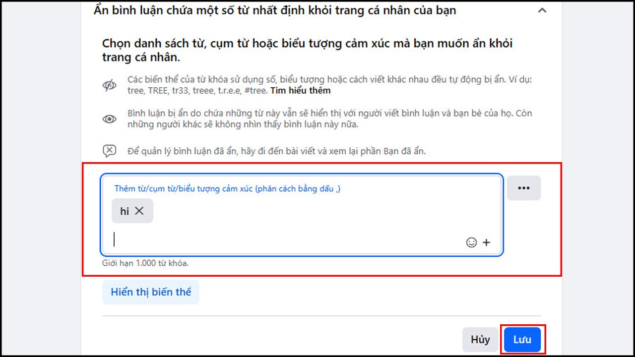 Cách ẩn bình luận trên Facebook bằng từ khóa