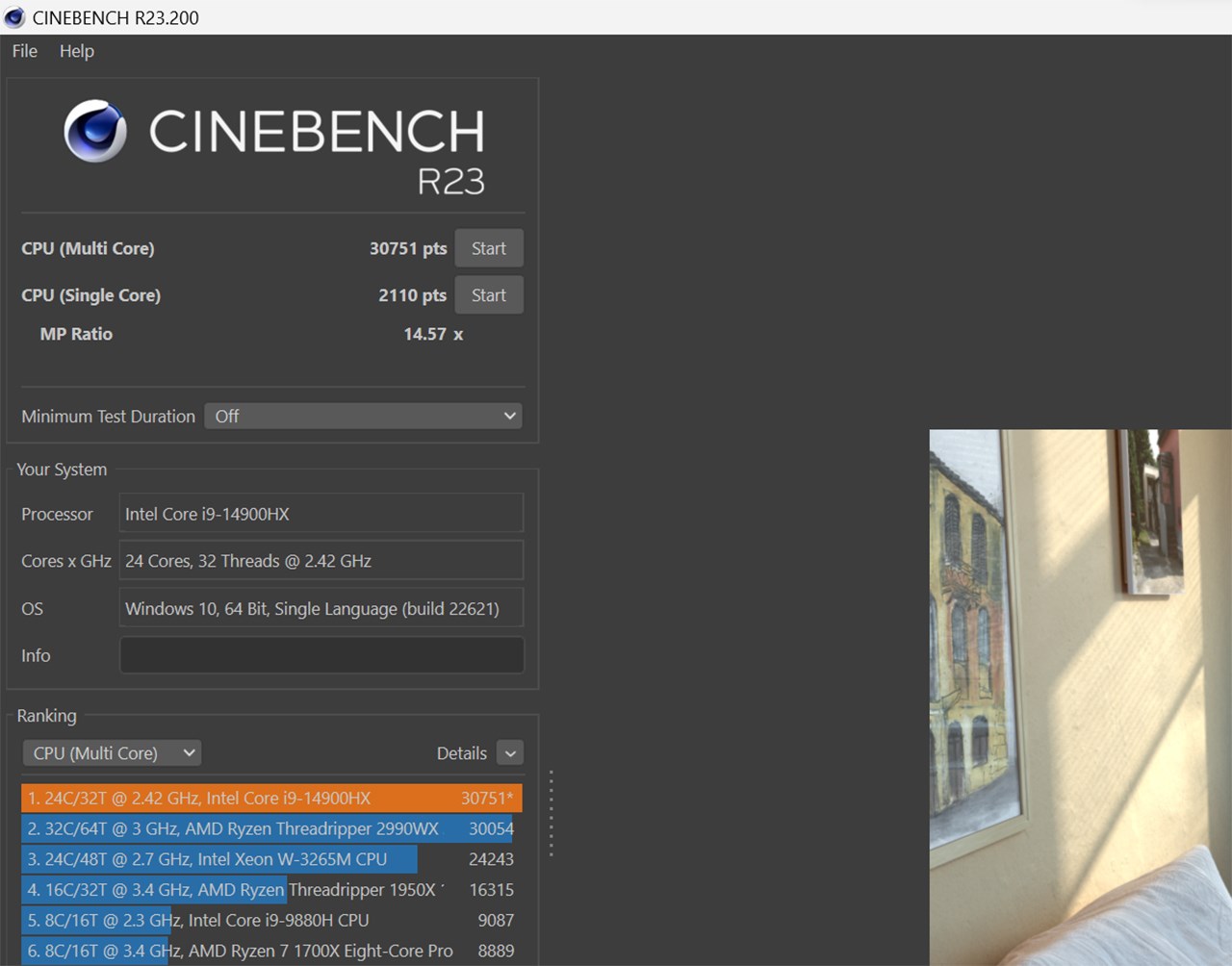 Điểm Cinebench R23 của ASUS ROG Strix SCAR 16 2024.