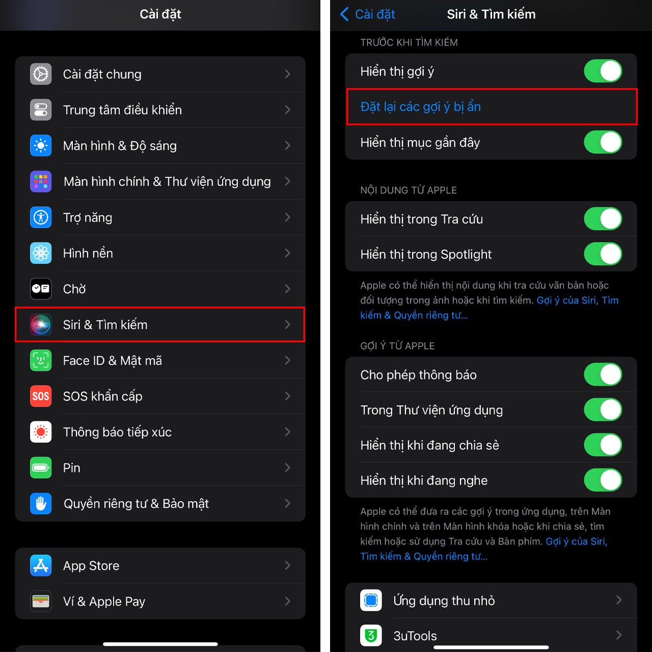 Cách reset gợi ý Siri bị ẩn trên iPhone