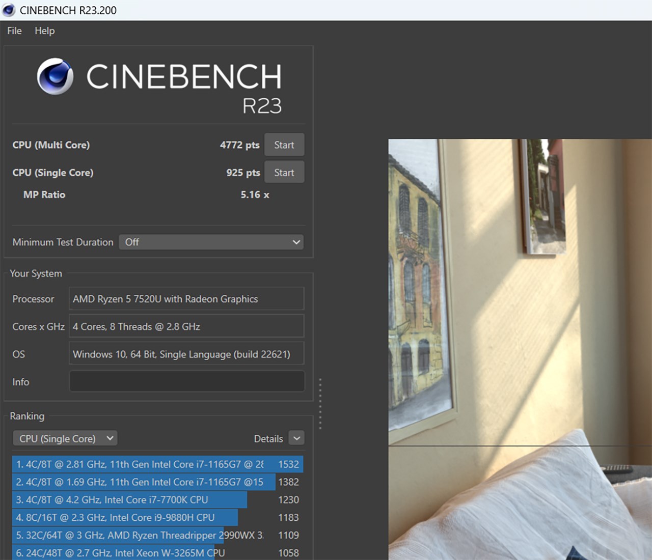 Điểm Cinebench R23 của ASUS Vivobook Go 15.