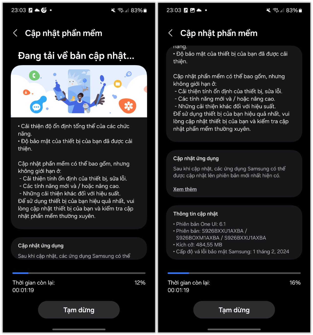 Mẫu Galaxy S24 Ultra mà mình đang dùng (phiên bản chính hãng Việt Nam) đã nhận được bản cập nhật mới. Mẫu Galaxy S24 Ultra mà mình đang dùng (phiên bản chính hãng Việt Nam) đã nhận được bản cập nhật mới.