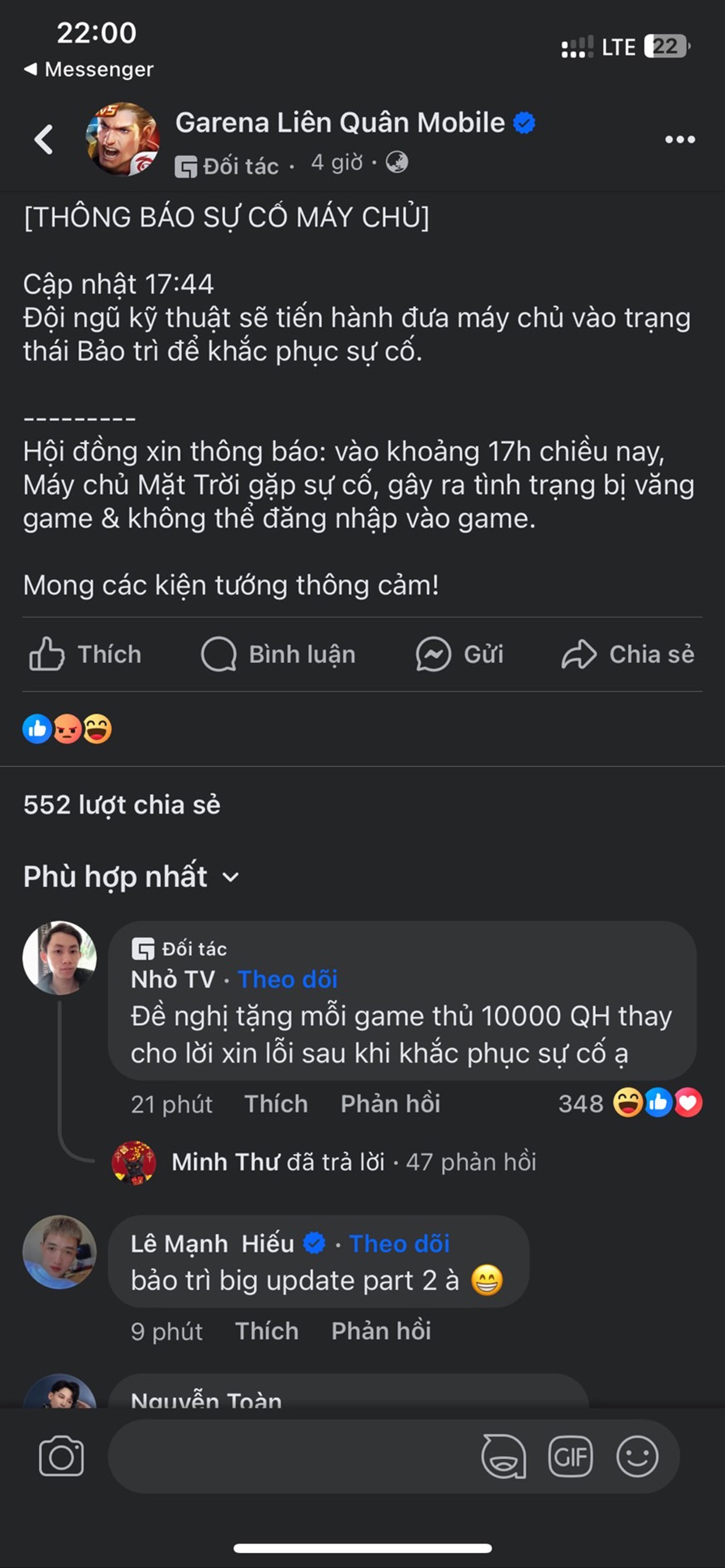 Garena đã đính chính thông tin trên trang Facebook Garena đã đính chính thông tin trên trang Facebook