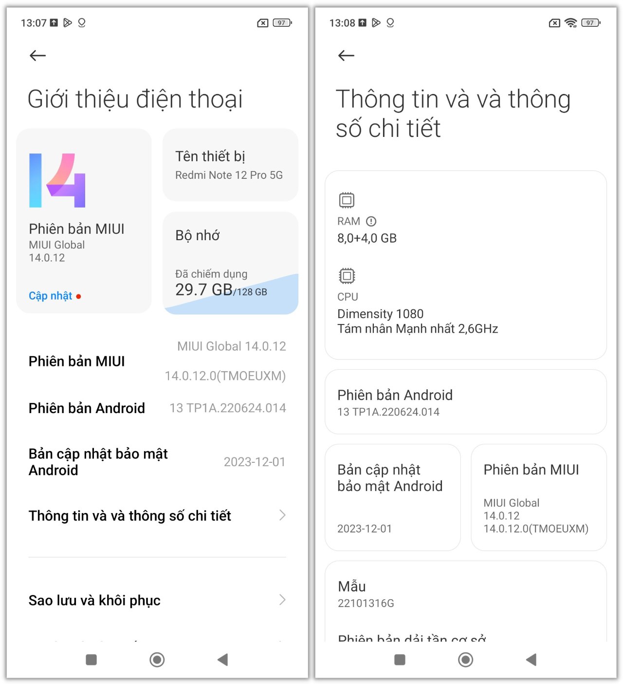 Trước khi cập nhật Xiaomi HyperOS, Redmi Note 12 Pro 5G của mình chạy MIUI 14.0.12.