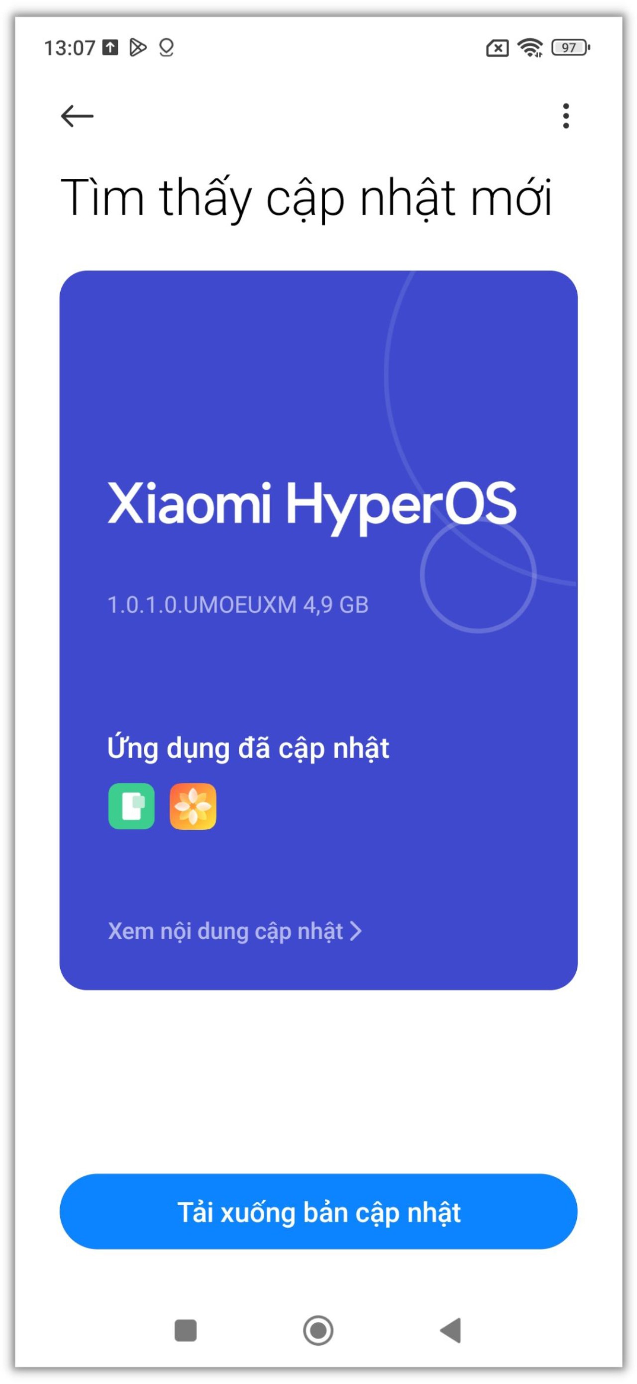 Redmi Note 12 Pro 5G của mình đã nhận được bản cập nhật Xiaomi HyperOS với dung lượng khoảng 4.9 GB.