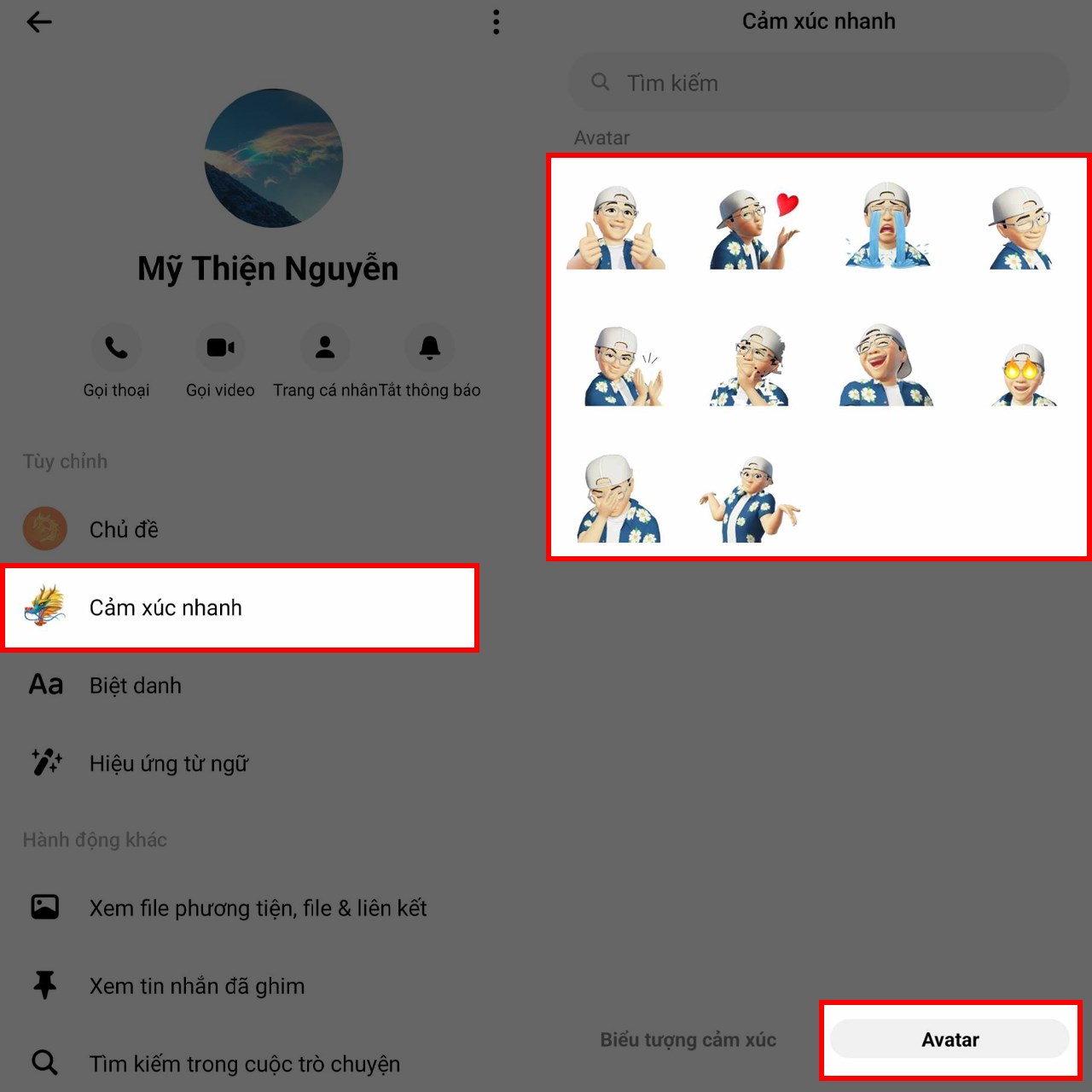Cách đặt avatar làm cảm xúc nhanh trên Messenger