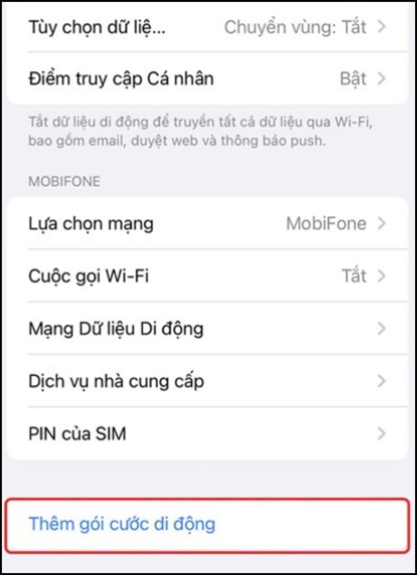 Nhấn chọn Thêm gói cước di động (Add Cellular Plan) Nhấn chọn Thêm gói cước di động (Add Cellular Plan)