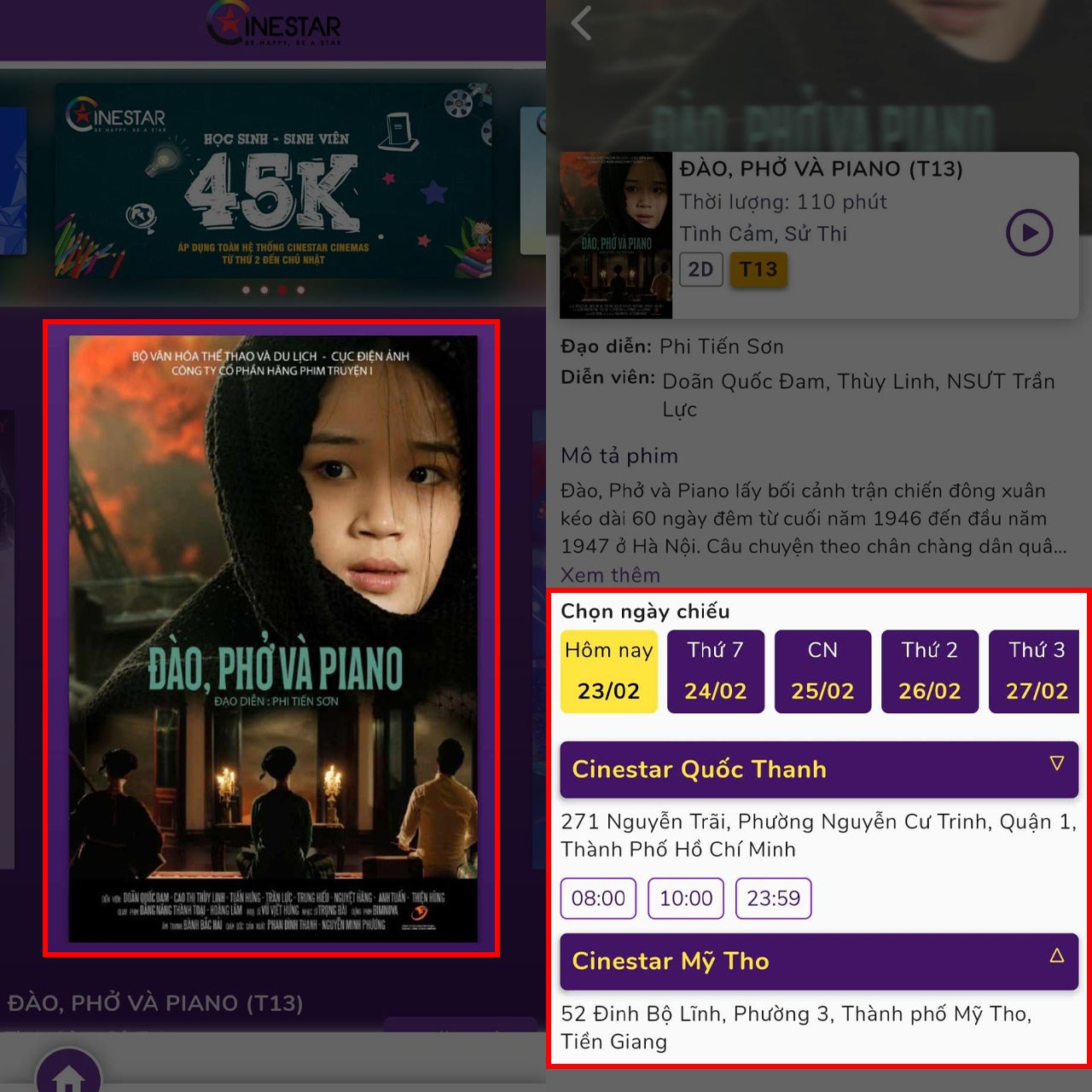 Cách đặt vé phim Đào, phở và piano Cách đặt vé phim Đào, phở và piano