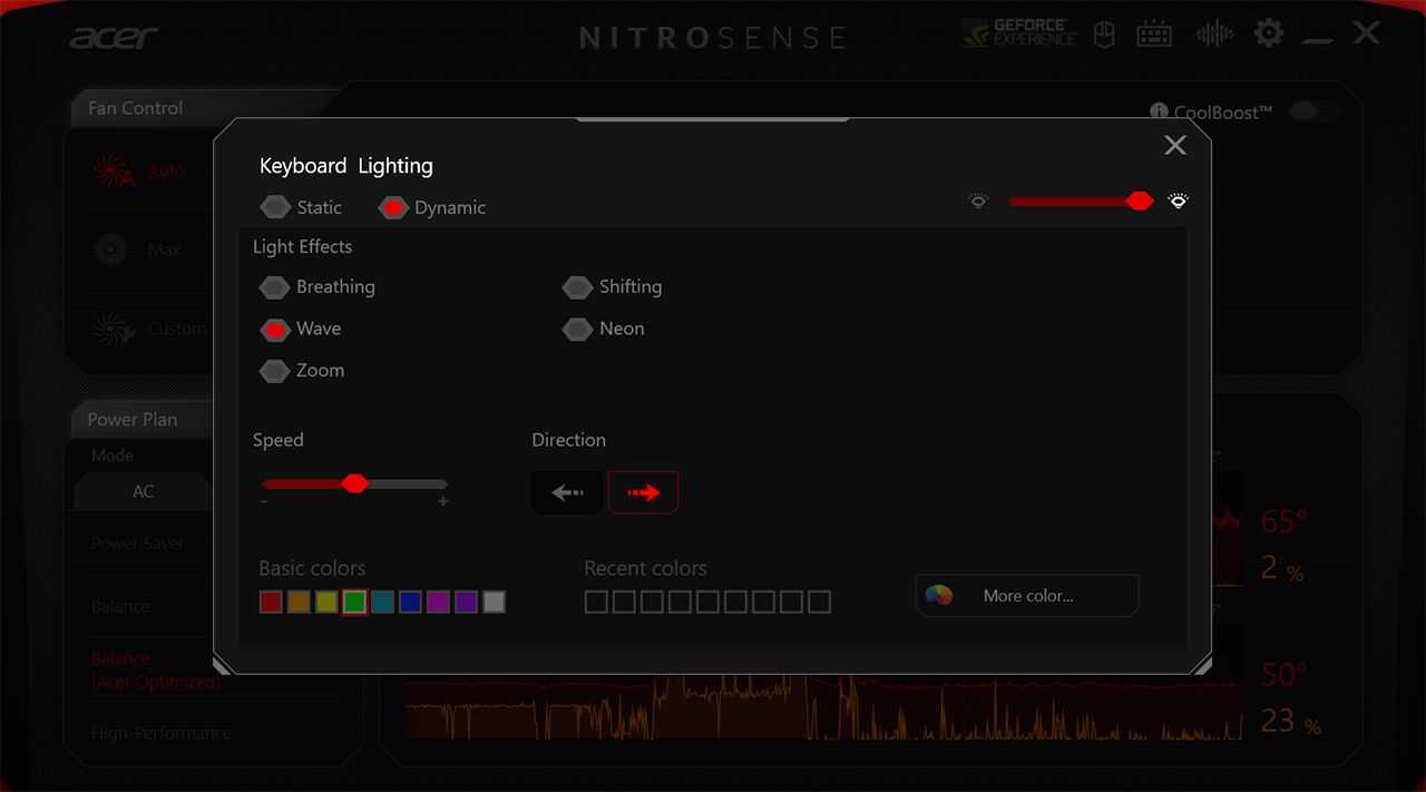 Các bạn có thể tùy chỉnh chế độ màu bàn phím Acer Nitro 5 AN515 57 5669 qua phần mềm Nitrosense. Các bạn có thể tùy chỉnh chế độ màu bàn phím Acer Nitro 5 AN515 57 5669 qua phần mềm Nitrosense.