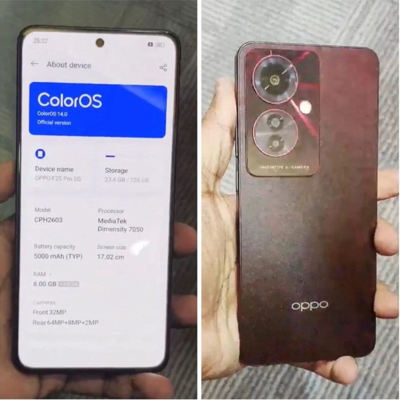 Ngoại hình của OPPO F25 Pro có thể giống với OPPO Reno11 F 5G ra mắt gần đây. Nguồn: Gizmochina.