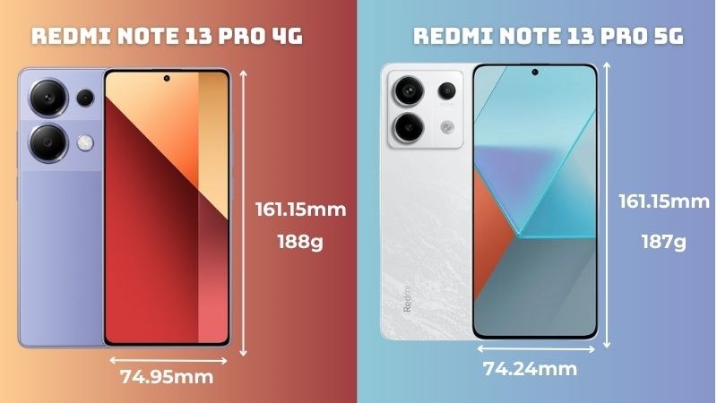 Redmi Note 13 Pro 4G và 13 Pro 5G có chiều ngang và trọng lượng khác nhau Redmi Note 13 Pro 4G và 13 Pro 5G có chiều ngang và trọng lượng khác nhau