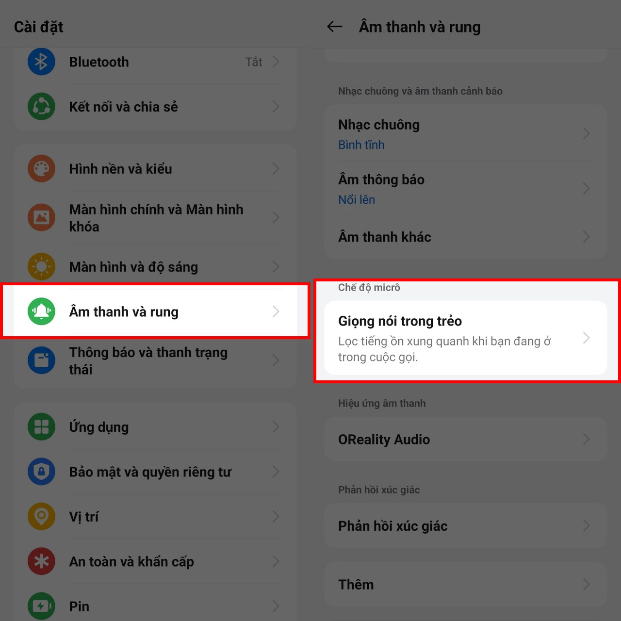 Cách bật lọc tiếng ồn trên OPPO