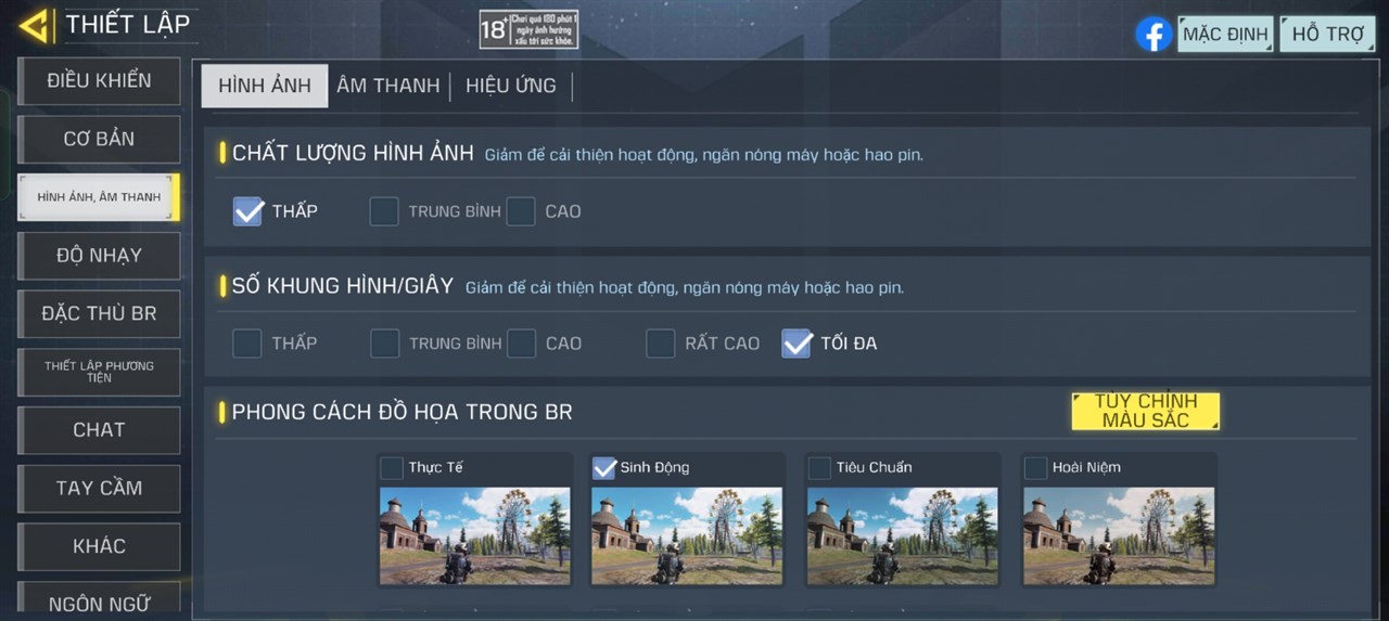 Thiết lập đồ họa Call Of Duty Mobile mà mình áp dụng trên OPPO Reno11 F 5G là Thấp để đạt FPS mức Tối đa. Thiết lập đồ họa Call Of Duty Mobile mà mình áp dụng trên OPPO Reno11 F 5G là Thấp để đạt FPS mức Tối đa.