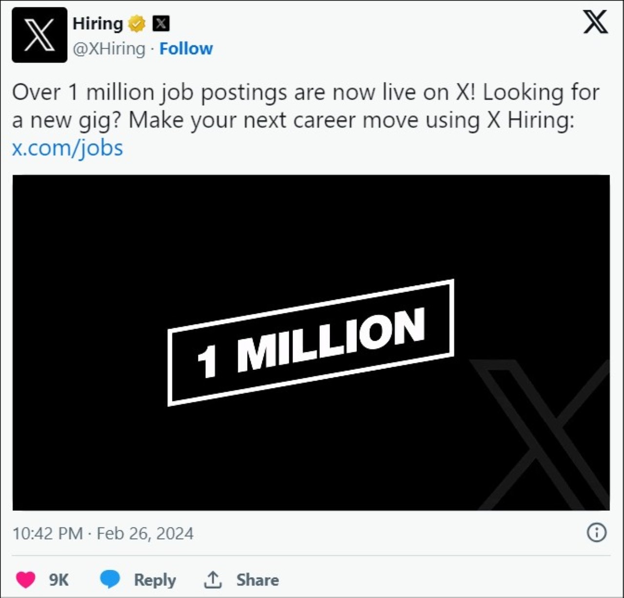 Tài khoản X Hiring quảng bá cho tính năng mới