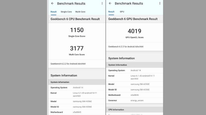 Điểm đánh giá hiệu năng của Samsung A55 trên thang đo GeekBench