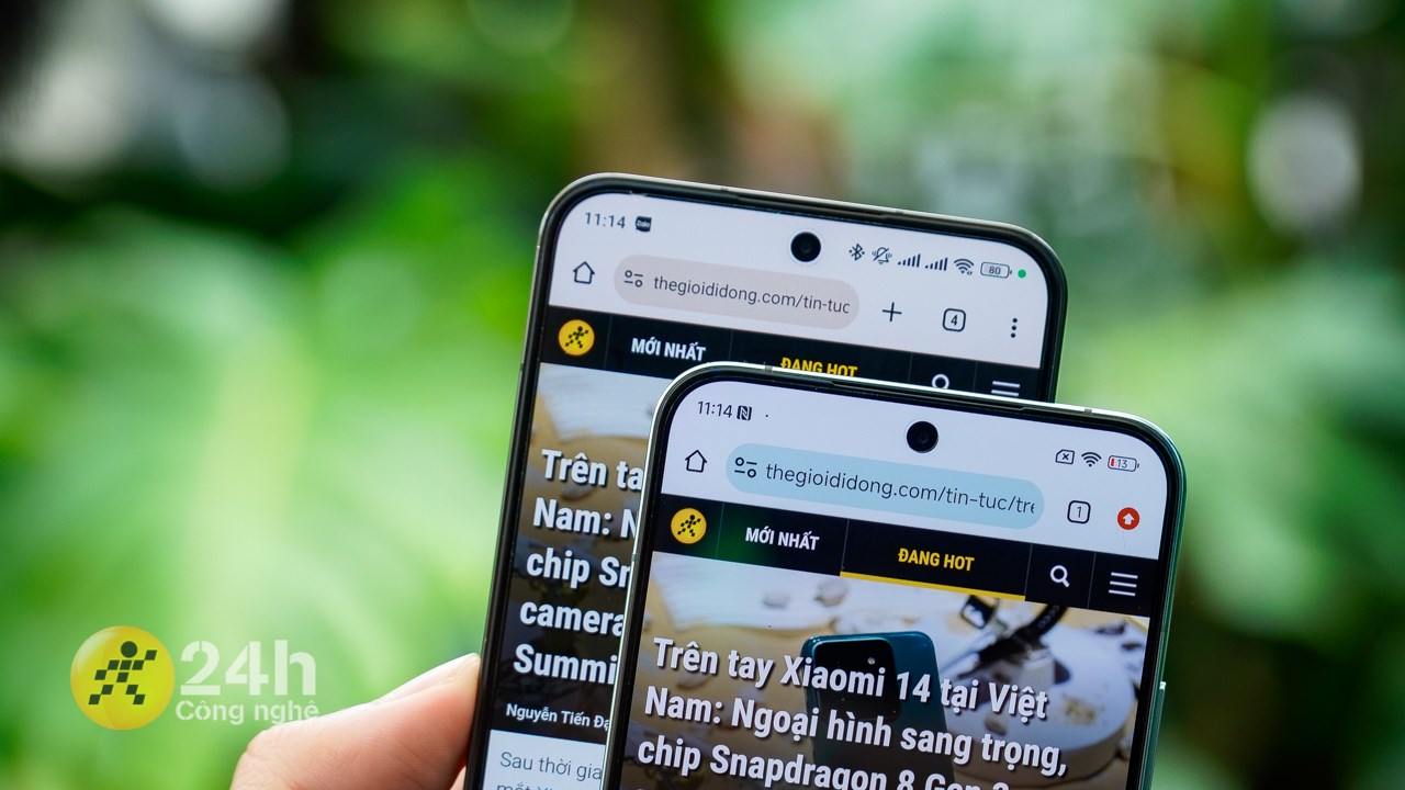Tuy nhiên viền màn hình Xiaomi 14 (phải) lại mỏng hơn một chút so với Xiaomi 13 (trái).