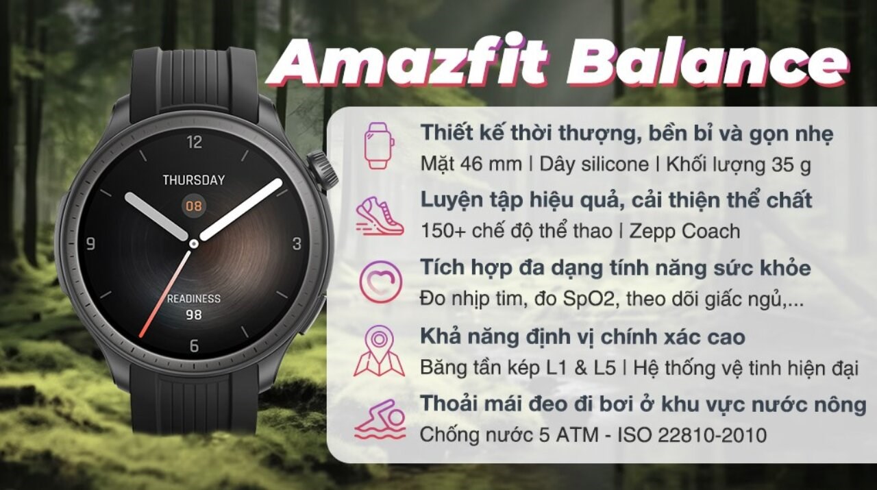 Đồng hồ thông minh Amazfit Balance 46mm dây silicone 