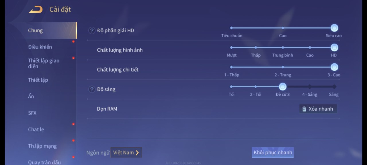 Thiết lập đồ họa Liên Quân Mobile mà mình áp dụng cho bài test pin Redmi Note 13 Pro 5G cập nhật Xiaomi HyperOS. Thiết lập đồ họa Liên Quân Mobile mà mình áp dụng cho bài test pin Redmi Note 13 Pro 5G cập nhật Xiaomi HyperOS.