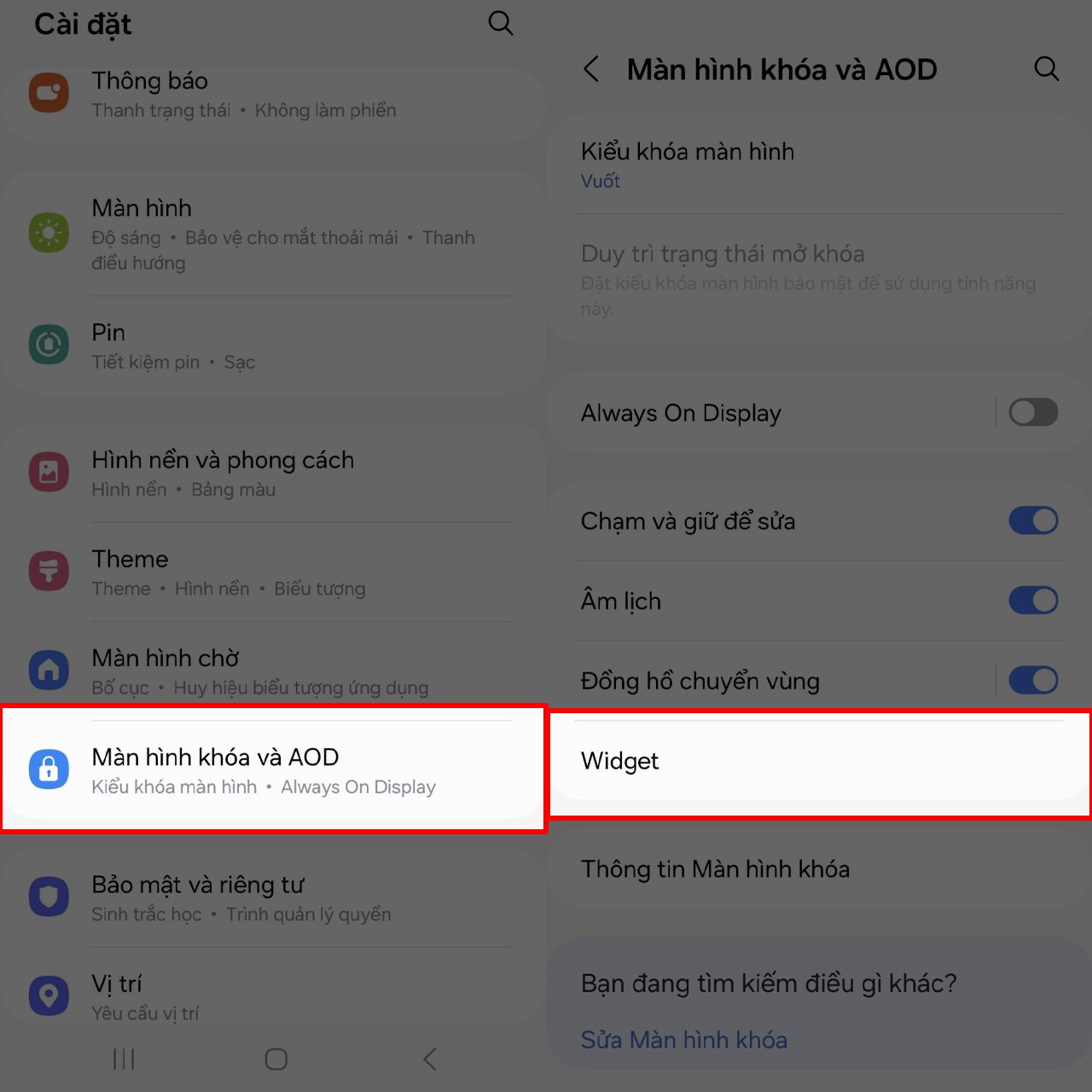 Hướng dẫn cách thêm widget trên màn hình khóa Galaxy A35