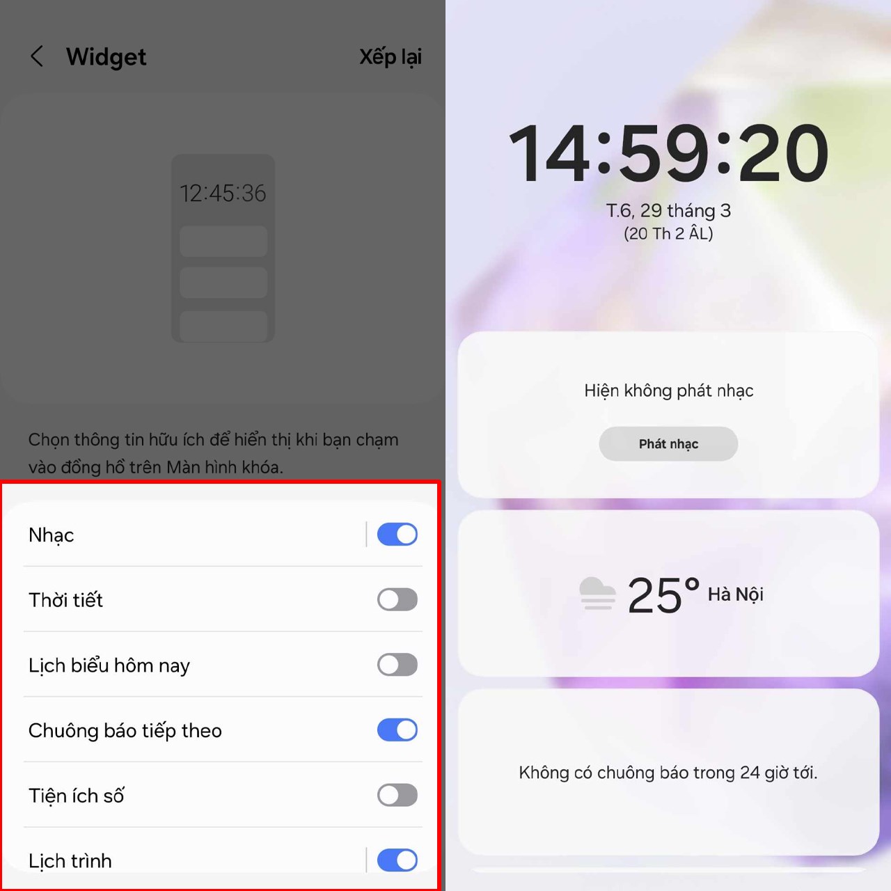 Hướng dẫn cách thêm widget trên màn hình khóa Galaxy A35