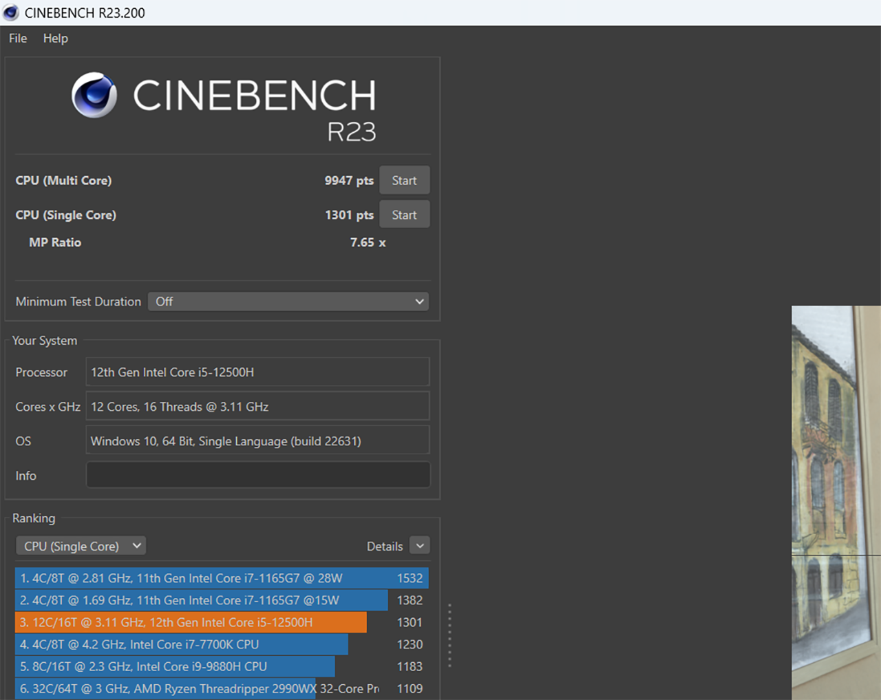 Kết quả bài test Cinebench R23 của ASUS Vivobook 15 OLED A1505ZA. Kết quả bài test Cinebench R23 của ASUS Vivobook 15 OLED A1505ZA.
