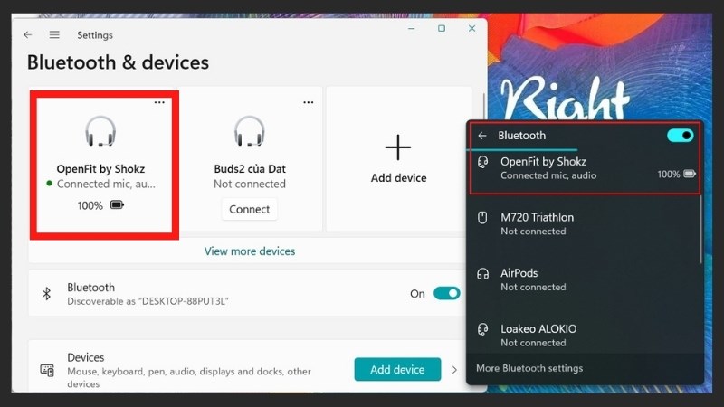 Hoàn thành kết nối Shokz OpenFit với laptop Windows
