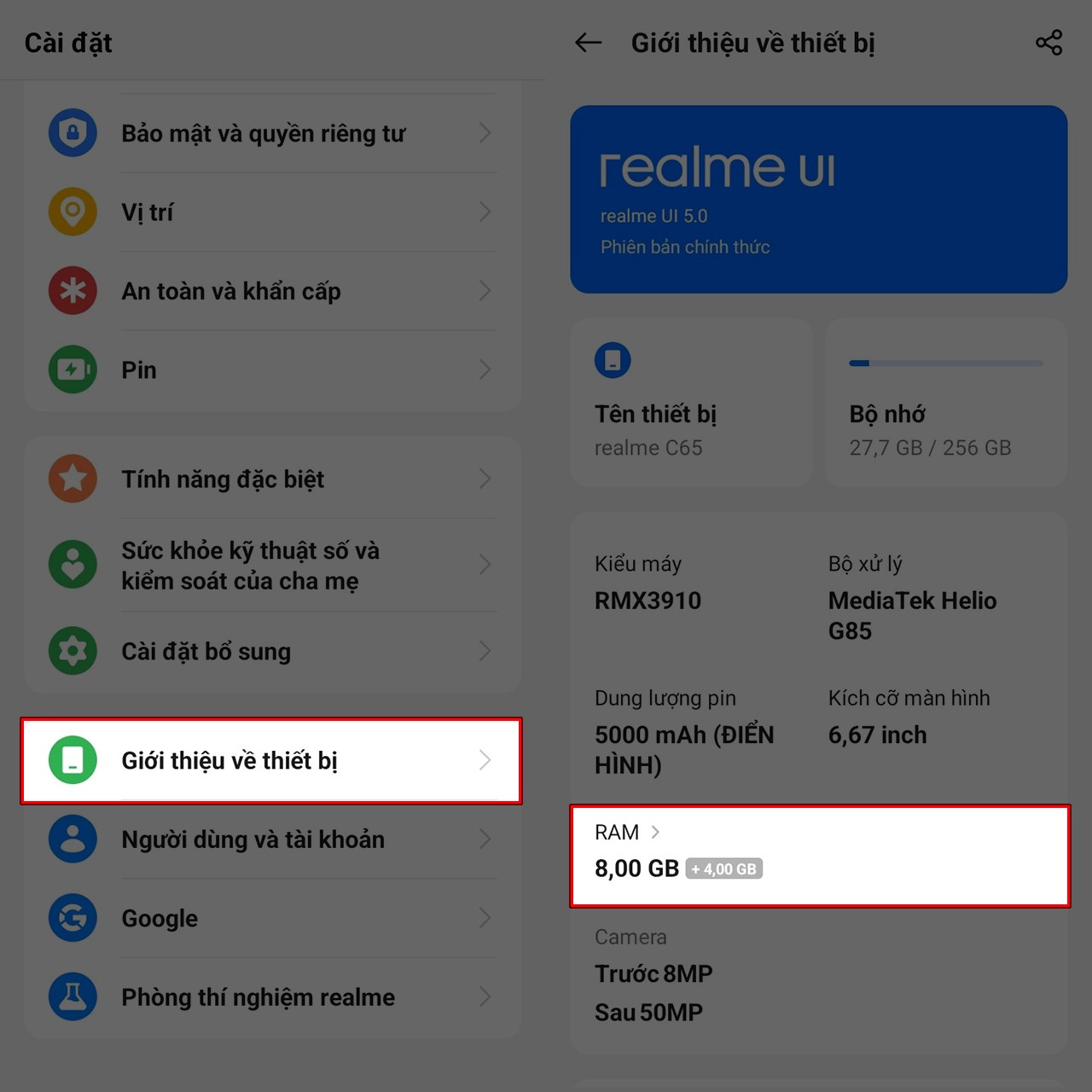 Cách tăng RAM trên realme C65 Cách tăng RAM trên realme C65