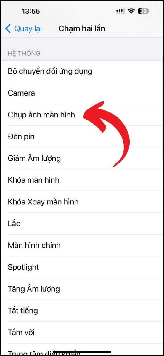 Chọn Chụp ảnh màn hình