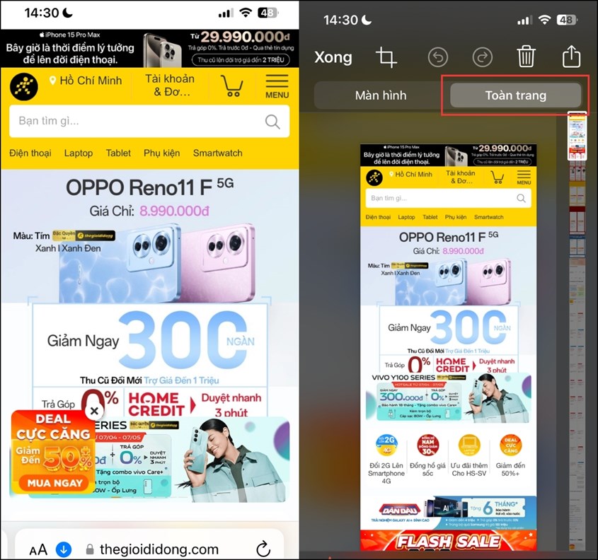Dùng các cách trên để chụp màn hình > Chọn Toàn trang