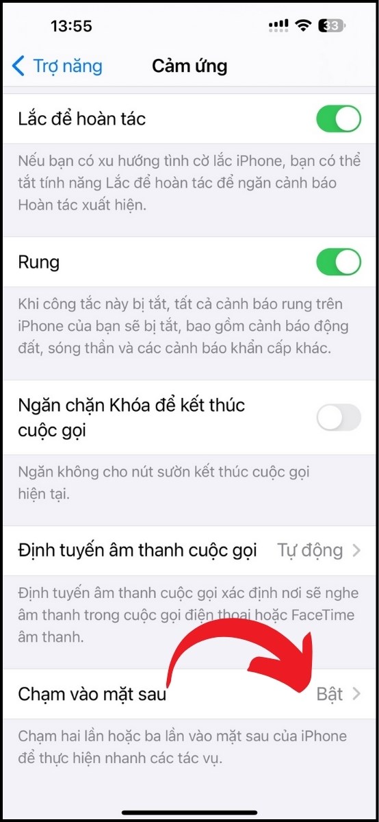 Chọn Chạm vào mặt sau.