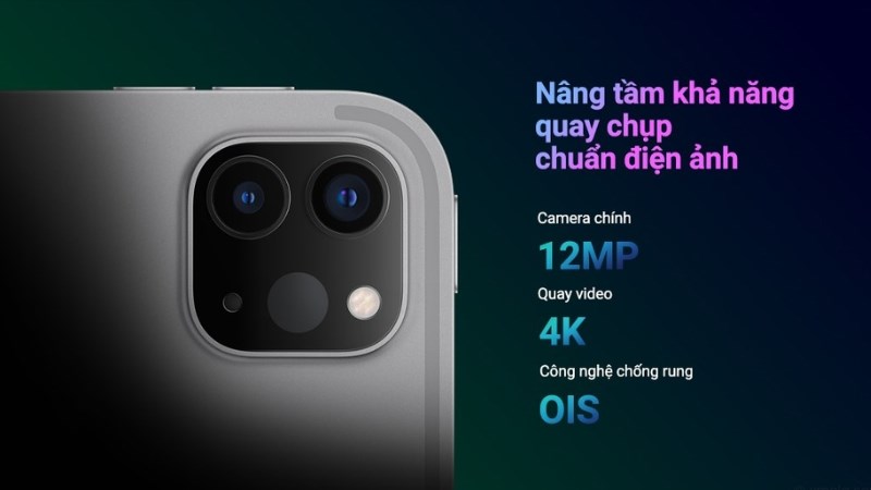iPad Pro M2 sở hữu cụm camera kép gồm camera chính 12MP và camera góc rộng 10MP