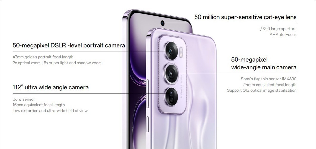 Camera chính trên OPPO Reno12 Pro được trang bị cảm biến Sony IMX890