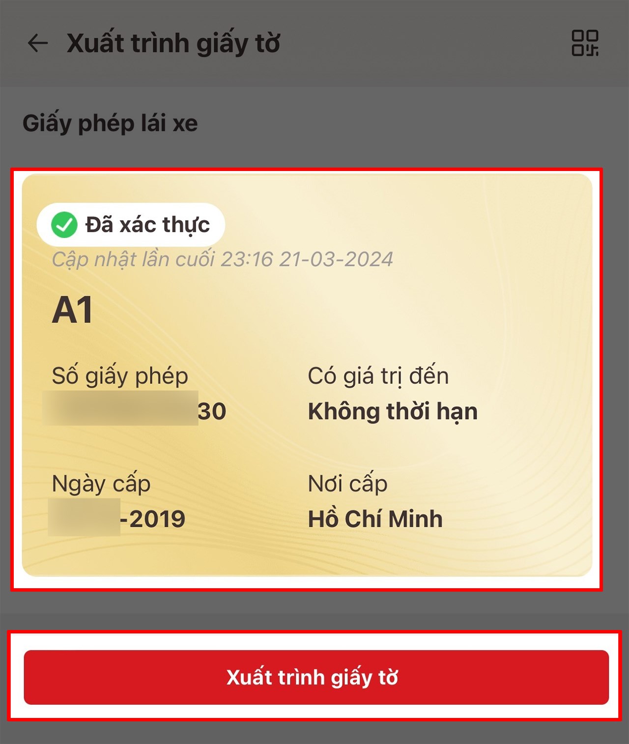 Cách xuất trình GPLX trên VNeID