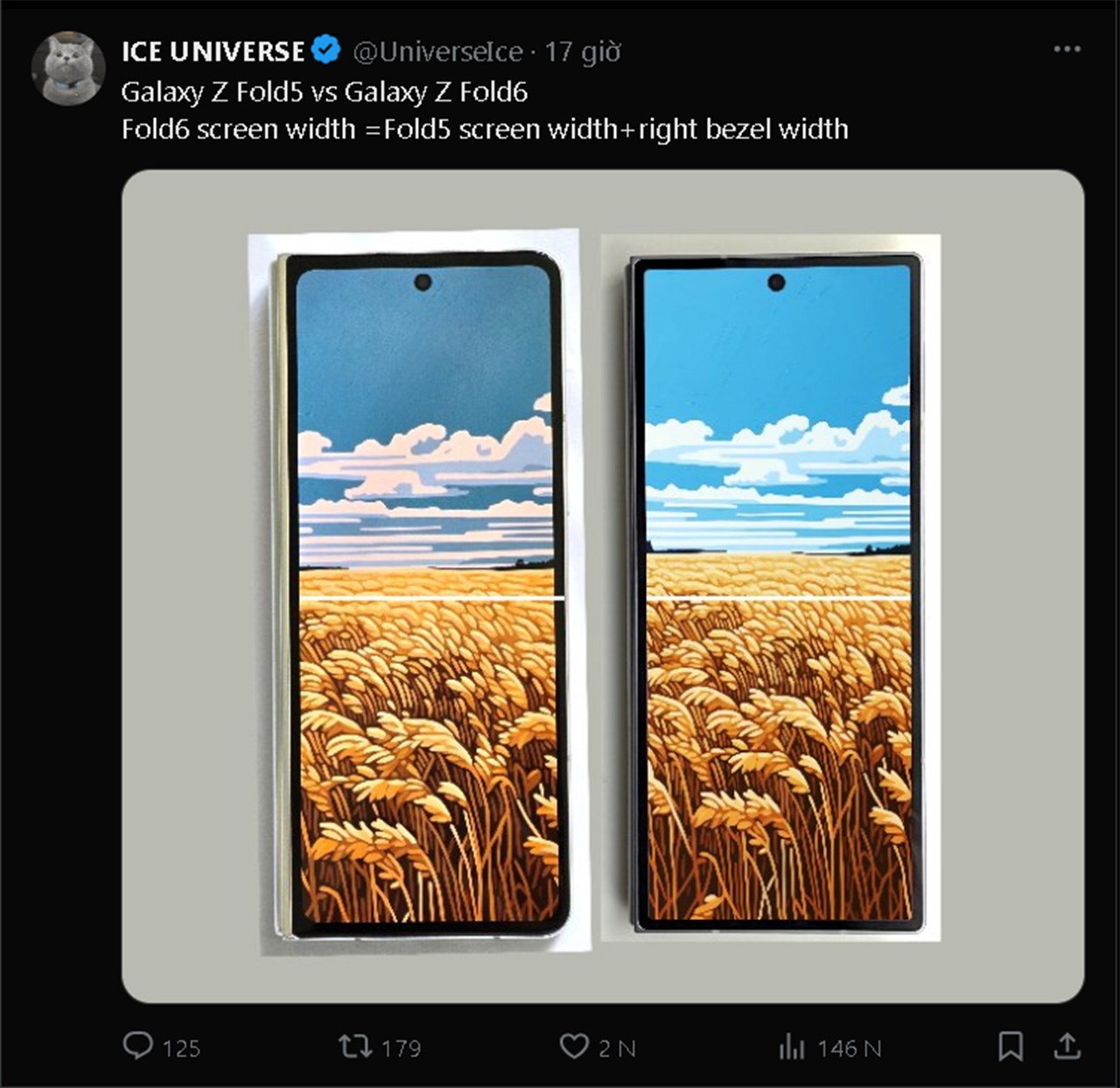 Bài đăng so sánh màn hình trên Galaxy Z Fold 6 và Galaxy Z Fold5 được Ice Universe đăng tải Bài đăng so sánh màn hình trên Galaxy Z Fold 6 và Galaxy Z Fold5 được Ice Universe đăng tải