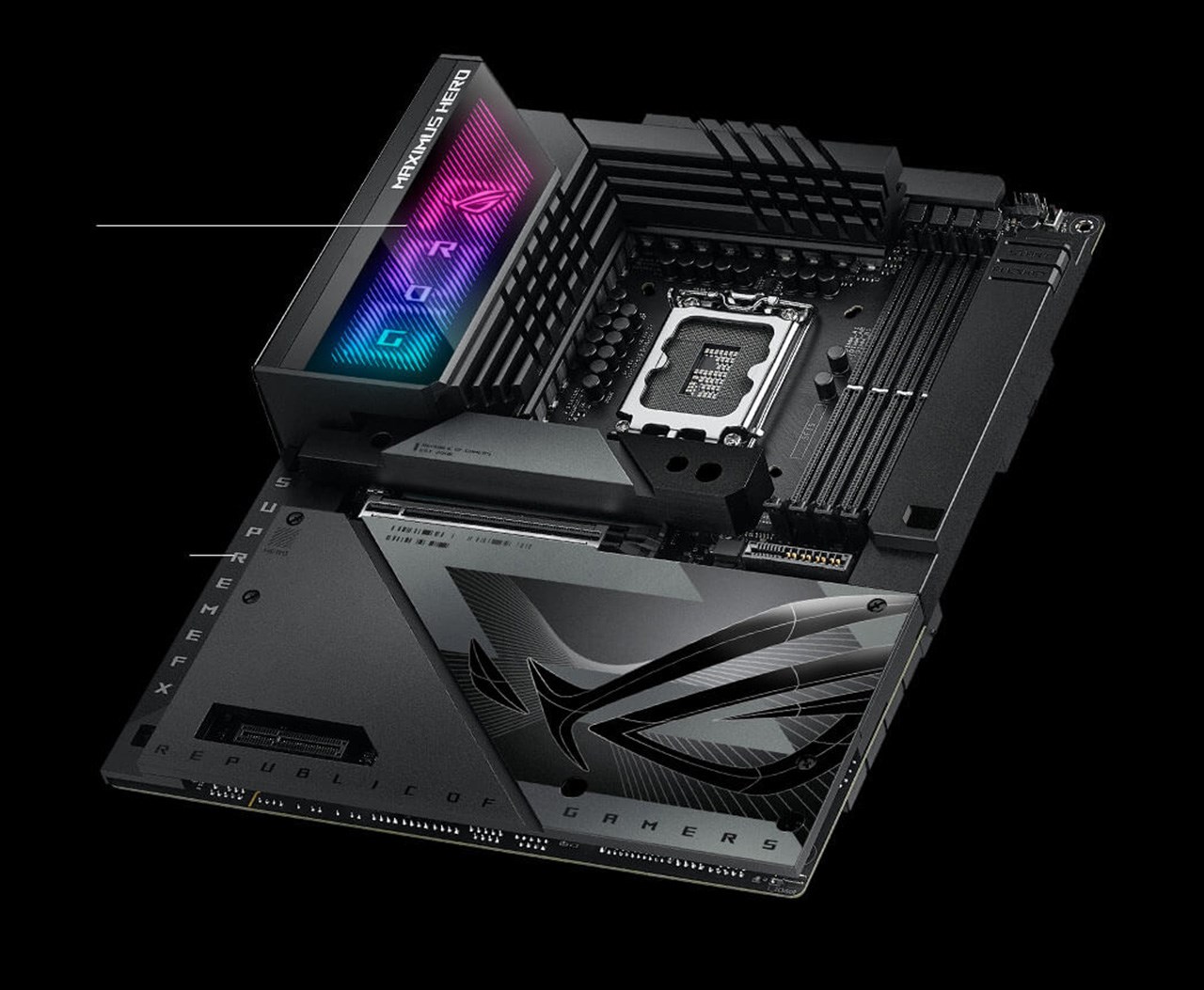 Thiết kế trên bo mạch chủ ROG Maximus Hero BTF giúp mang lại nhiều tính tiện lợi