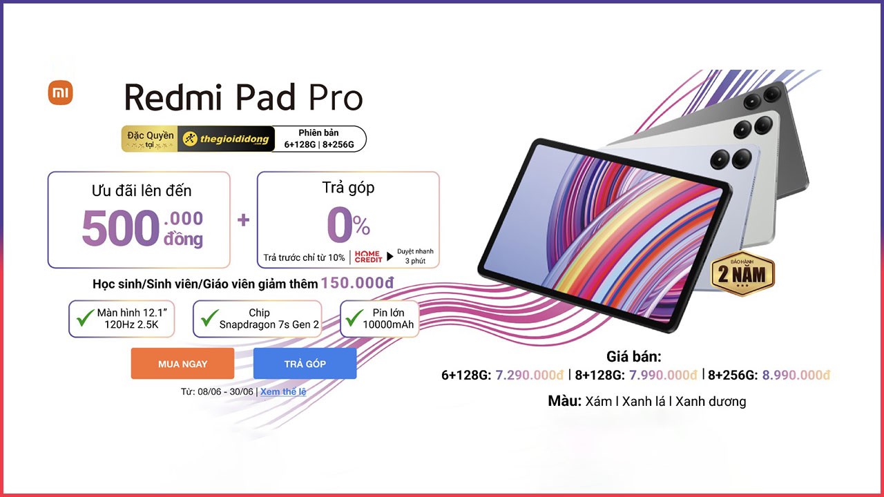 Hotsale cực đã - giảm giá cả 3: Tậu ngay 3 phiên bản Redmi Pad Pro đang ưu đãi nửa triệu, giảm thêm cho HSSV