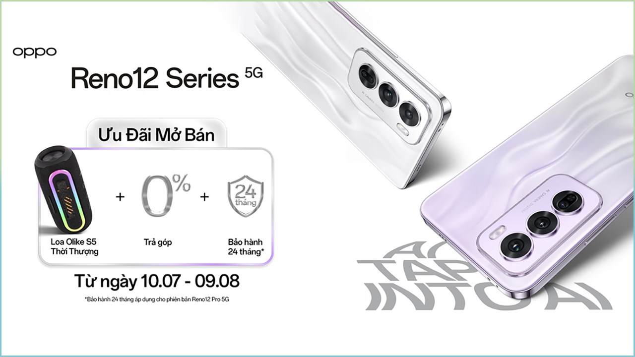 Hotsale OPPO Reno12 series: Tặng loa Olike S5 cực xịn, hỗ trợ góp 0%, đi kèm OPPO Care+ trị giá 3.4 triệu