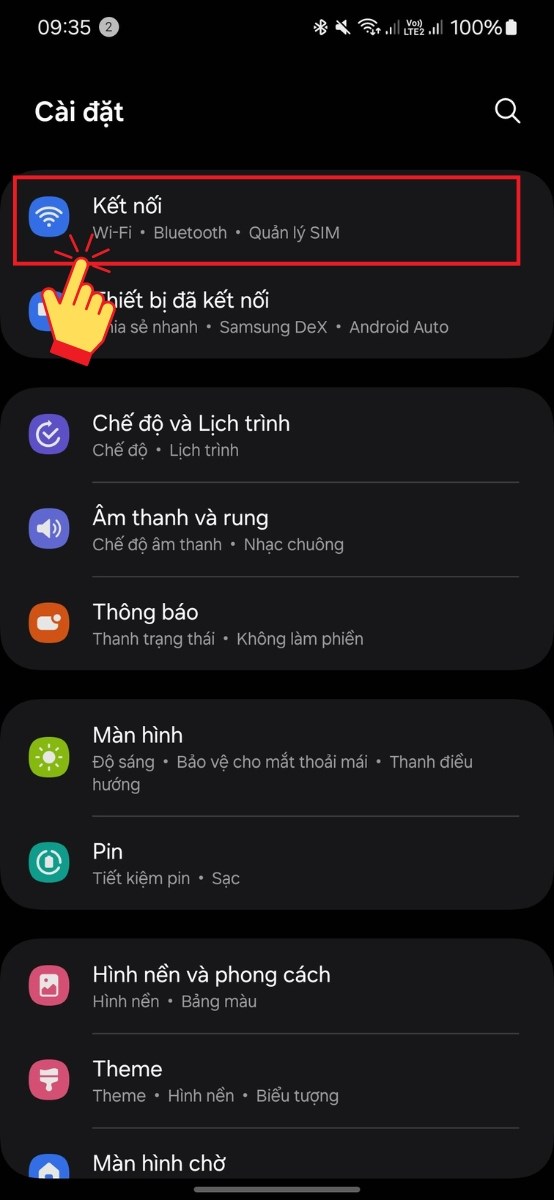 Vào Cài Đặt (Settings) > Chọn Kết nối (Connections)