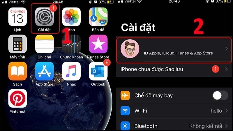 Vào Cài đặt iCloud