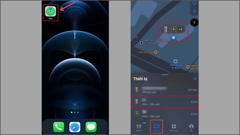 Bạn chỉ cần vào Find My (Tìm) > Thiết bị > Chọn tên thiết thị cần tìm
