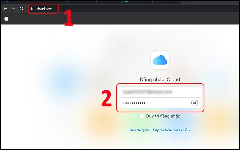 Truy cập trang web đăng nhập iCloud