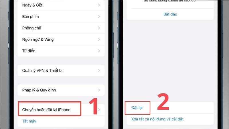 Chọn mục Chuyển hoặc đặt lại iPhone > Chọn mục Đặt lại