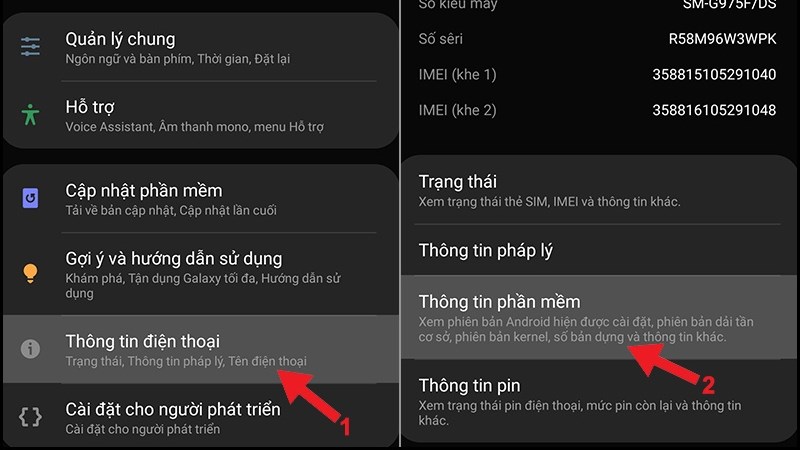 Nhấn vào Thông tin điện thoại > Thông tin phần mềm