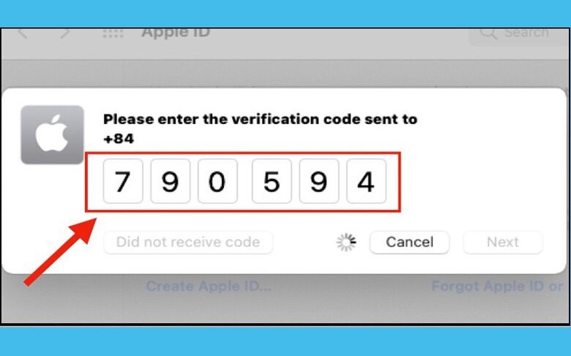 Nhập mã xác minh được gửi vào số điện thoại đã dùng để đăng ký tài khoản Apple