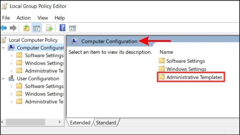 Tại cửa sổ Computer Configuration > Chọn Administrative Templates