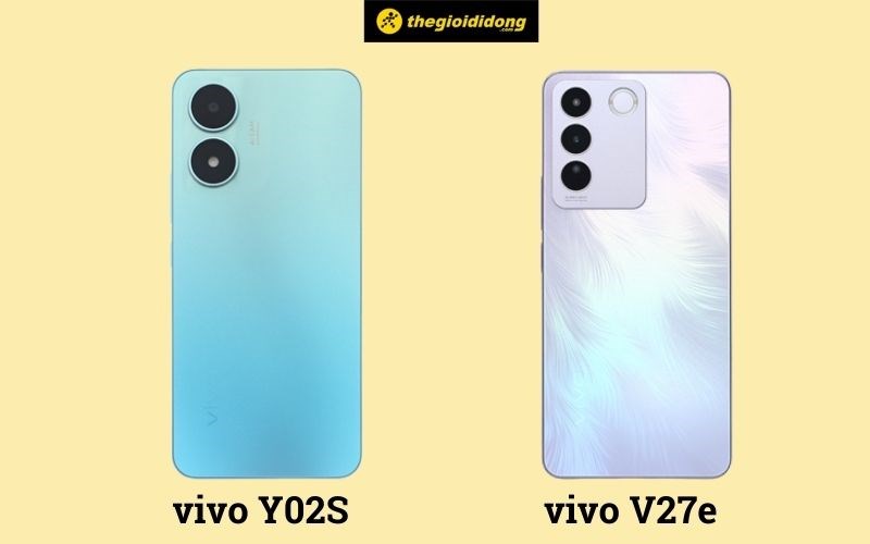 Điện thoại vivo Y02S (bên trái) và vivo V27e (bên phải) Điện thoại Vivo Y02S (bên trái) và Vivo V27e (bên phải)
