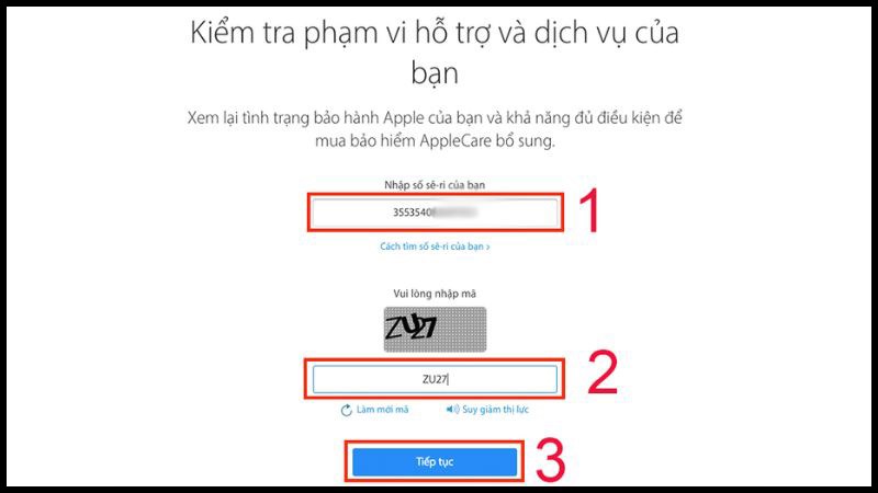 Trang web tra cứu thông tin bảo hành của Apple