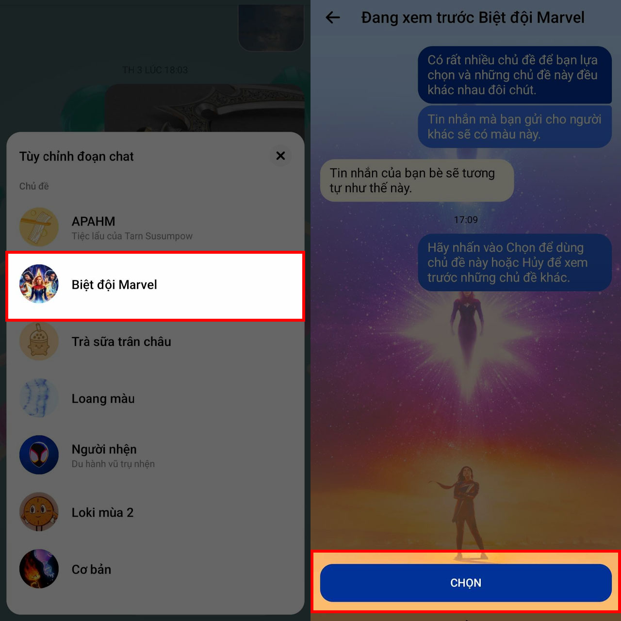 Cách đổi chủ đề Marvels trên Messenger Cách đổi chủ đề Marvels trên Messenger